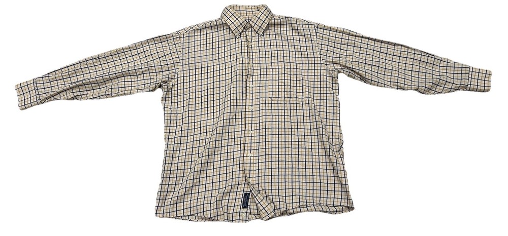Bill’s Khakis Men’s Button Down Size Large Yellow & Blue Plaid Made In USA!
