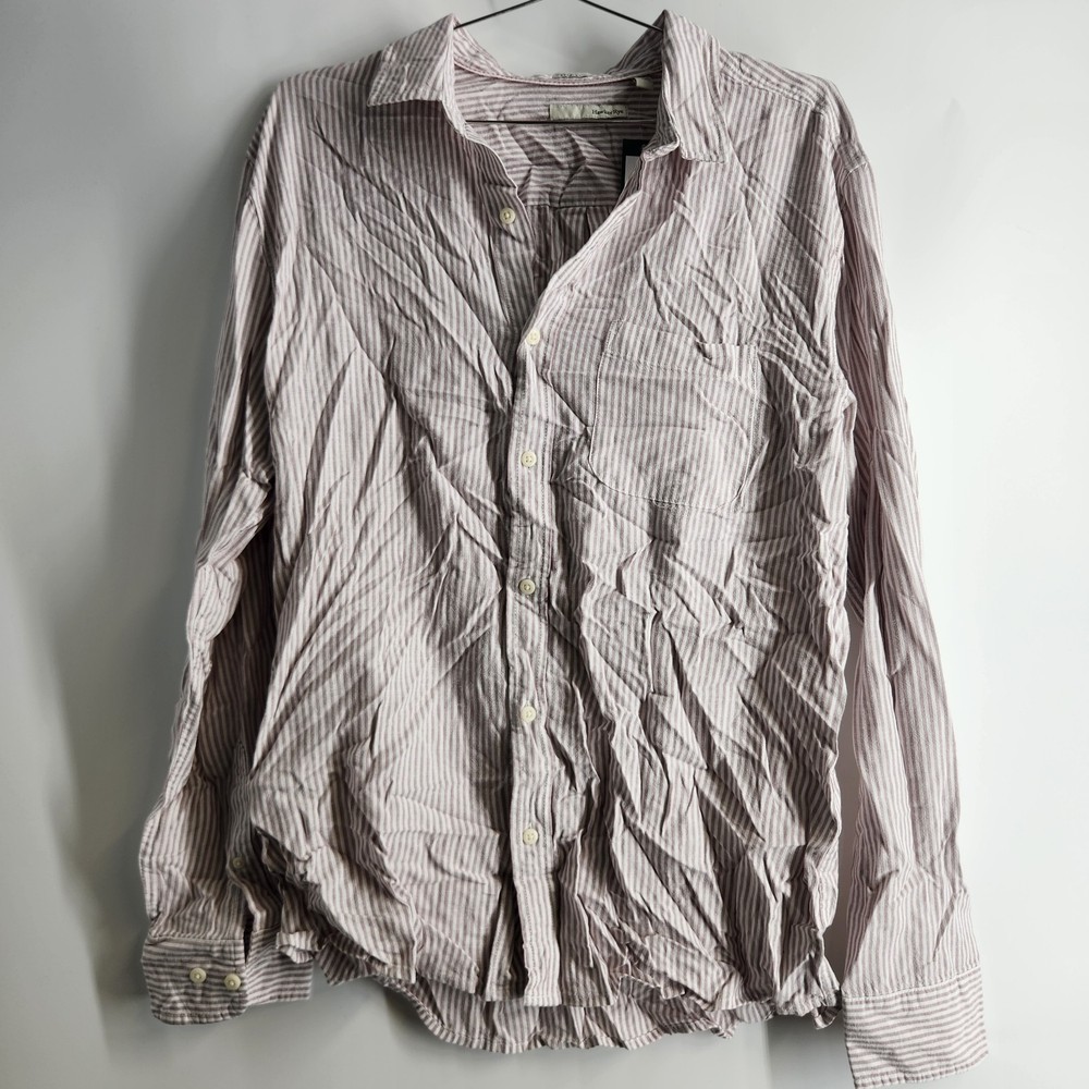 Hawker Rye Men’s Purple Medium Striped Essential Linen Long Sleeve Shirt NWT