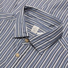 GMF NWOT Casual Button Down Shirt 16.5 42 In White With Blue & Gray Stripes
