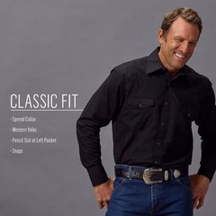 WranglermensSport Western Basic Two Pocket Long Sleeve Snap Shirt Black