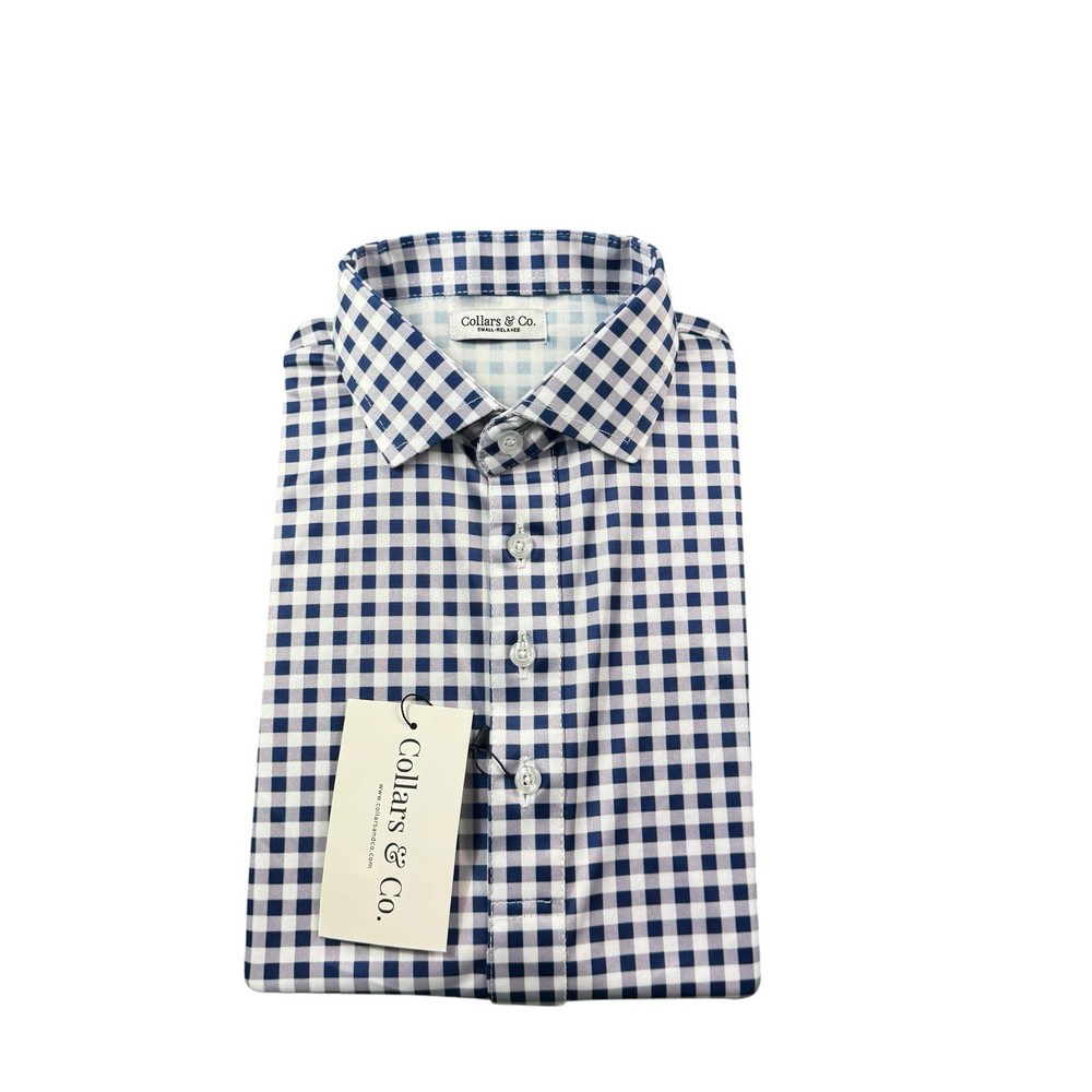 Collars & Co Blue Purple White Check Dress Collar Men’s Polo Size S NWT