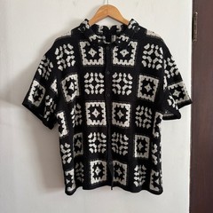 MAISON ARTICLE | Black and white Knit Granny Square Cabana Camp Shirt | Small
