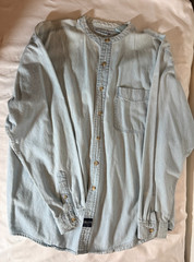 Coliseum Blue Vintage Denim Button Down Long Sleeve Band Collar Men’s XL (M8)