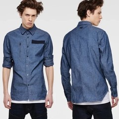 $190 Designer Rare G-STAR RAW Men’s 3D Blue Stretch Slim Button Shirt S,M