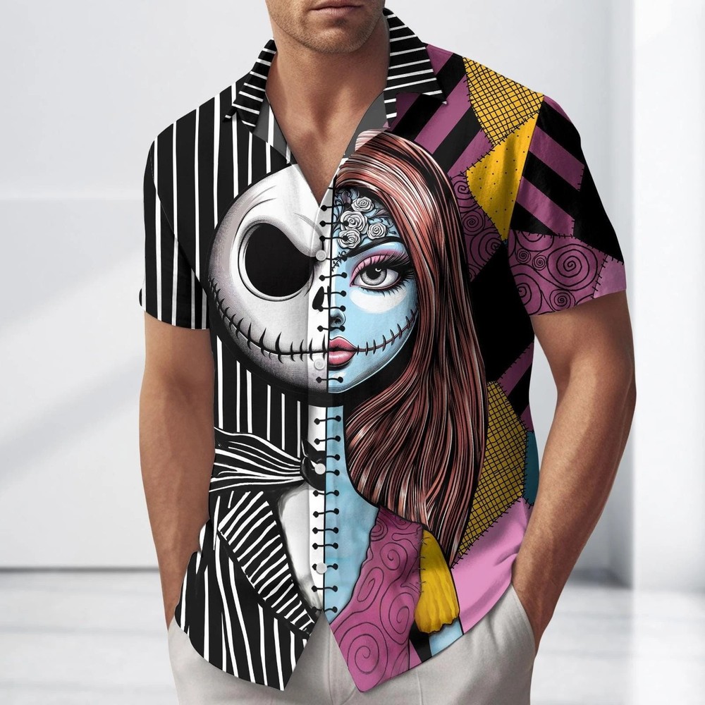 Jack & Sally Nightmare Couple Split Face Combination Halloween Hawaiian Shirt