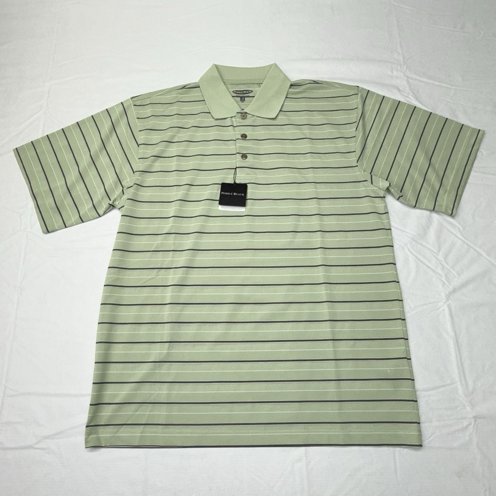 NWT Pebble Beach Performance Golf Polo Shirt Green S/S Men’s Size M Stripes