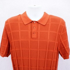 Paul Fredrick -Medium- 100% Cotton Orange Check Polo Shirt Knit Fitted Waist