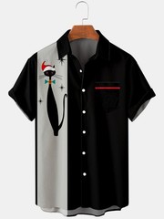 Christmas Cat Elements 3D Digital Printing Trend Loose Short Sleeve Shirt Mens T