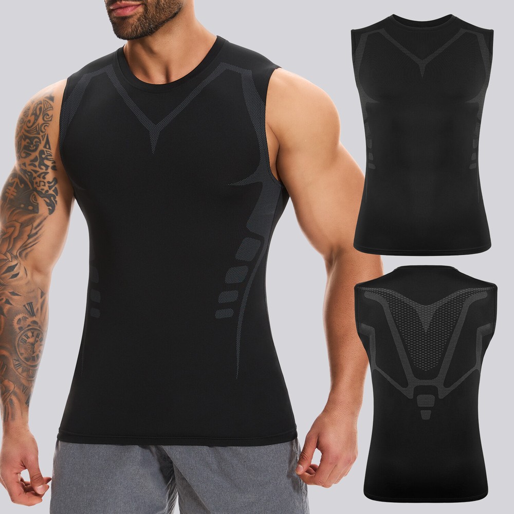Men Compression Shirt Version Ionic Shaping Sleeveless Vest Sports Tank Top US