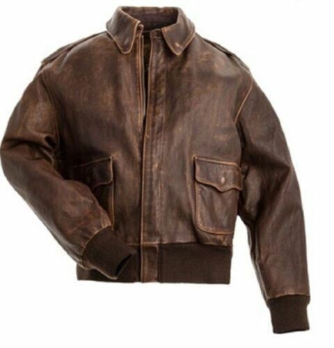 Aviator A-2 Flight Jacket Distressed Brown Real Leather Bomber Jacket