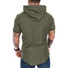 Men’s Hooded Short Sleeve Sporty T-Shirt Slim Gym Muscle Tee Hoodie Tops Blouses
