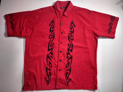 No Boundaries Button Down Short Sleeve Y2K Vintage Red W/Black Tribal Pattern XL