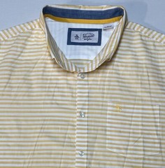 Penguin Button Front Shirt S/S Collared Yellow/White Stripes Sz XL Chest 48” EUC