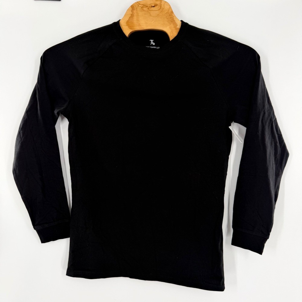 Tailored Athlete Mens Basic Long Sleeve T-Shirt Black Raglan Cotton Stretch L
