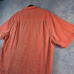 Tommy Bahama Mens Large Coral Orange 100% Linen Short Sleeve Button Down Shirt