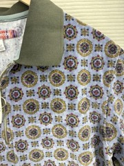 Urban Outfitters Men’s Velour Short Sleeve Polo Zip Blue Olive Pattern Size S