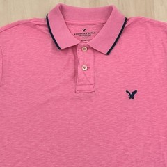Mens Modern Preppy Polo Shirt L Pink Slub Jersey Slim Fit American Eagle