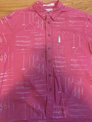 Columbia Shirt Men Large Red River Lodge Short Sleeve AOP Button Fisherman Knots