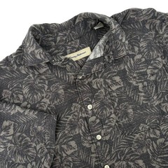 Tommy Bahama Mens Medium Grey Tonal Tropical Leaf Tencel Modal Button Down Shirt