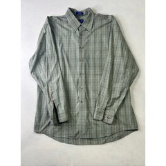 Pendleton Mens Large Olive Green Blue Plaid Cotton Button Down Shirt L Long Slee