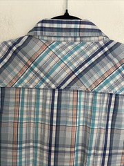 PD&C Men’s XL Short Sleeve Button-Down Front Pockets Collared Blue Striped Shirt