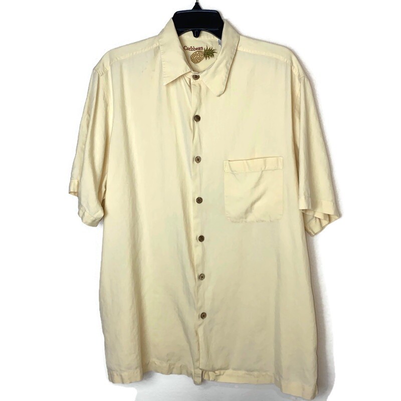 Carribean Men’s Solid Shirt Button Down Yellow sz Large Silk