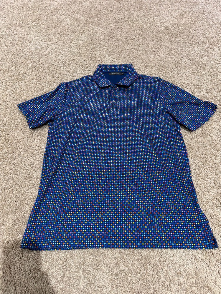 Bugatchi Polo Shirt Fall 2021 Collection Blue with Multi Color Dot Pattern