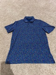 Bugatchi Polo Shirt Fall 2021 Collection Blue with Multi Color Dot Pattern