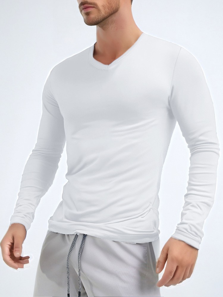 Mens Long Sleeves V Neck Solid Undershirt Slim Fit Top Base Layer Pullover Shirt