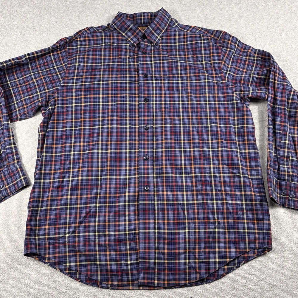 Turnbury Button Down Easy Care Cotton Dress Shirt Men L(35) Colorful Blue Check