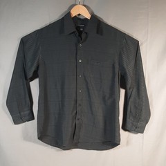 Haggar Mens Long Sleeve Black & Gray Check Dress Shirt Size L Luxury Microfiber
