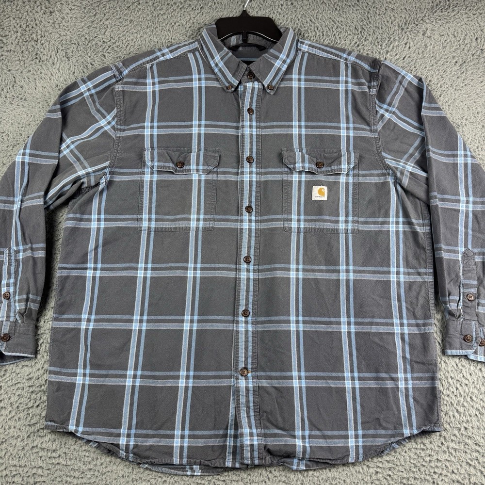 Carhartt Shirt Mens XL Loose Fit Midweight Plaid Casual Workwear Outdoor Blue