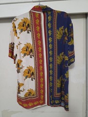 Farm Rio Button-up Asymmetrical Risqué Mermaids/Banana Tropical Shirt Medium