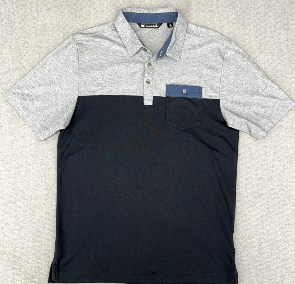 Travis Mathew Polo Shirt Mens M Golf 2-Tone Pique Pima Cotton Pocket Performance