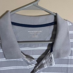 AmazonBasics Men Gray with White Stripes Polo L