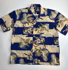 Vintage 7 Diamonds Hawaiian Style Button Down Shirt Oriental Hawk Design Large
