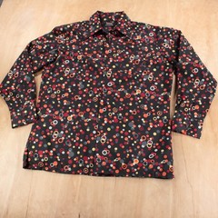 TOPAZ abstract circle polka dot polyester shirt LARGE vtg 70s 80s retro disco