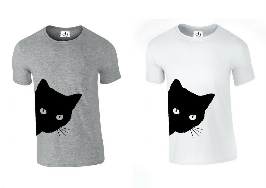 Collo Scoop Crazy Cat Divertente Kitty Casual Donna Top Maglietta (Lato