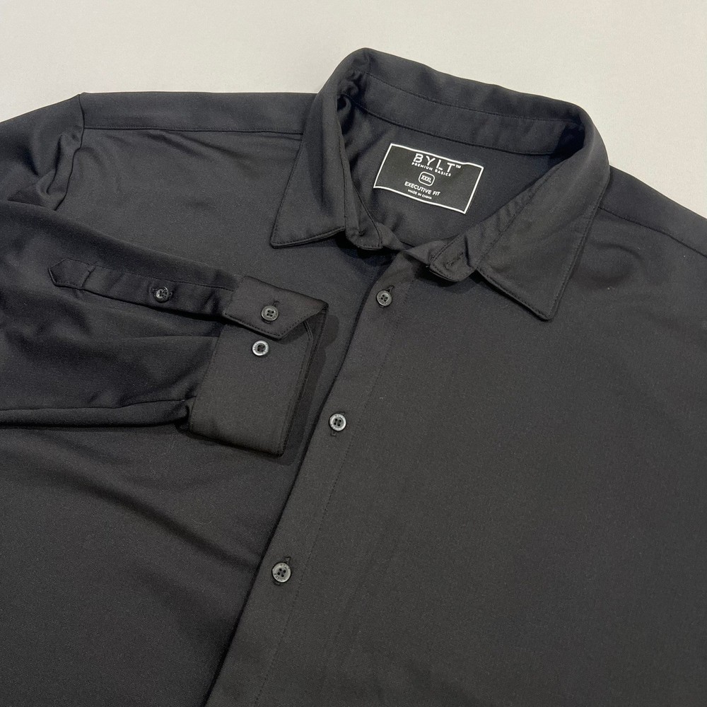 BYLT Basics Executive Button Up Dress Shirt Mens 3XL Black Long Sleeve Stretch