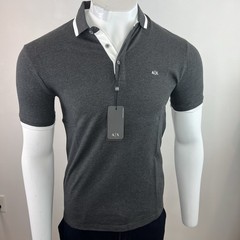 Armani Exchange Gray Two Tone Collar Stretch Logo Slim Fit Polo Shirt Size S