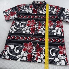 Kau Kauwa Men’s Sz Lg Hawaiian Style Shirt Red & Black Floral, 100% Cotton, GUC