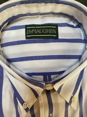 J.McLaughlin Men’s White Button Down Shirt With Blue Stripes, Size L
