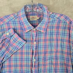 Faherty Button Down Shirt Mens Large Pink Blue Plaid Long Sleeve Cotton Casual