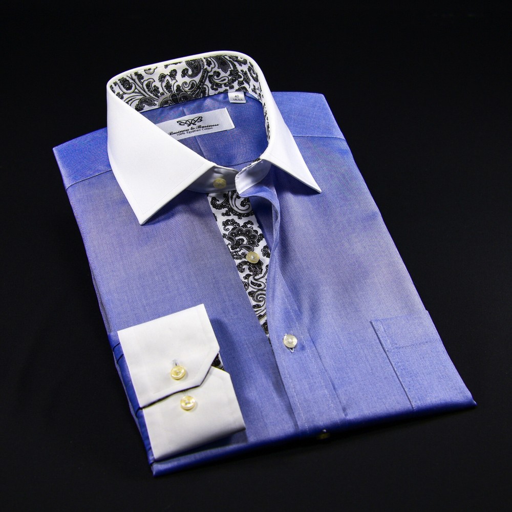 Blue La Plata WInchester Designed Formal Business Dress Shirt Single Cuff Boss