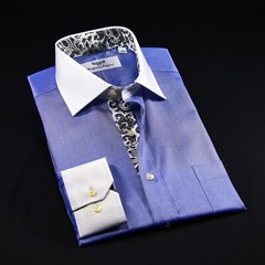 Blue La Plata WInchester Designed Formal Business Dress Shirt Single Cuff Boss