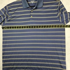 Pebble Beach Performance Liquid Knit Navy Blue Tan Multi Stripe Polo Shirt Sz XL