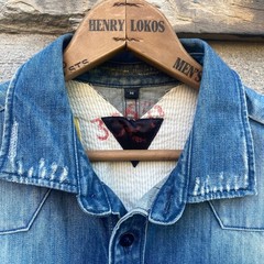 G-Star Raw Western Denim Repaired Shirt Pearl Snap Long Sleeve Size Medium