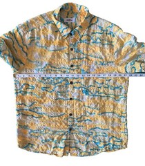 Vatpave Large Reverse Print Button Up Shirt Yellow Textured Short Sleeve Pocket