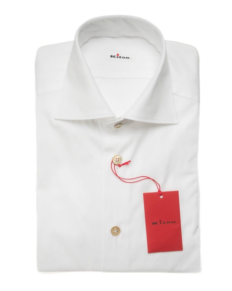 Kiton $1,195 NWT Solid White Cotton Spread Collar Dress Shirt (41 eu) 16 US
