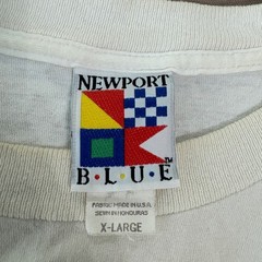 Vintage Newport Blue T-Shirt Mens XL White Graphic Boat Nautical 90s STAINED